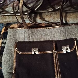 Tumi Pewter and Brown Shoulder Bag